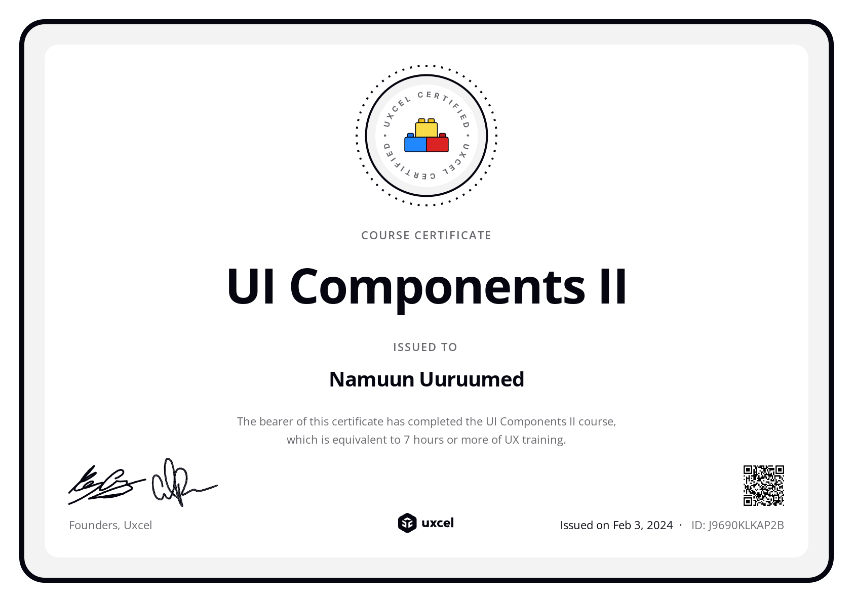 Namuun Uuruumed's certificate